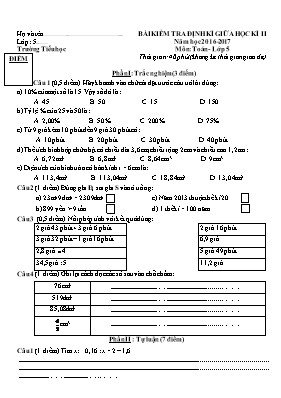 Đề kiểm tra định kỳ giữa học kì II môn Toán lớp 5 - Năm học 2016-2017